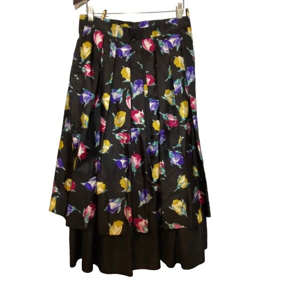 Brigitte Both Full Skirt Long West Germany Floral Print Size 44 Taffeta 80s - Picture 2 of 7
